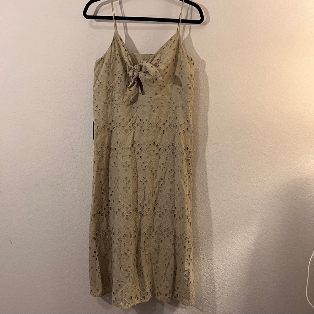 Express Midi Dress Green Eyelet Tie-Front, Size Large, Cotton New with Tags